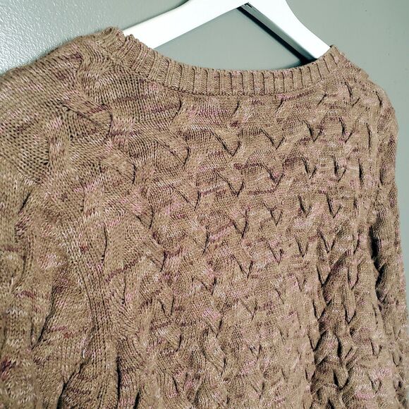 Lands' End Drifter Sweater Womens Size Medium Brown Pink Cotton Braided Knit - Picture 6 of 11